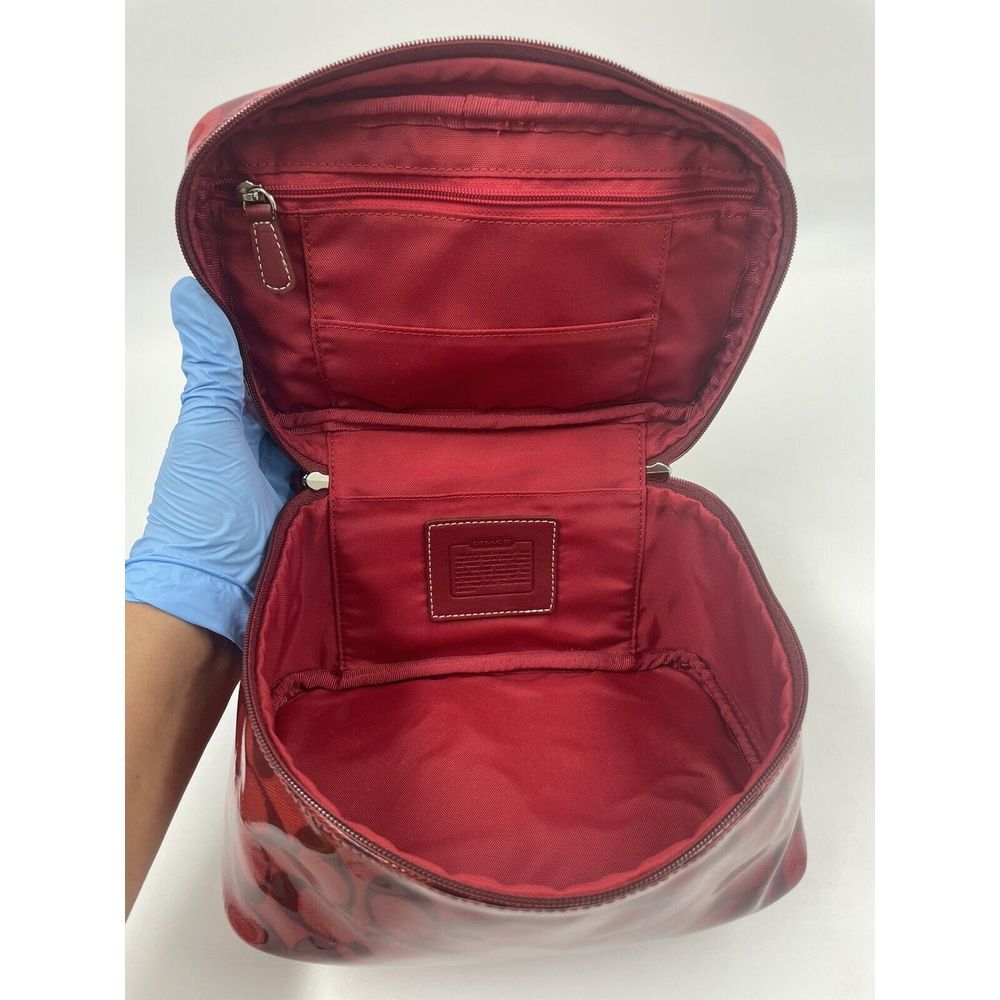 Large COACH Vinyl Toiletry Travel Cosmetic Bag Case Signature Red Rare Vintage - Picture 9 of 12
